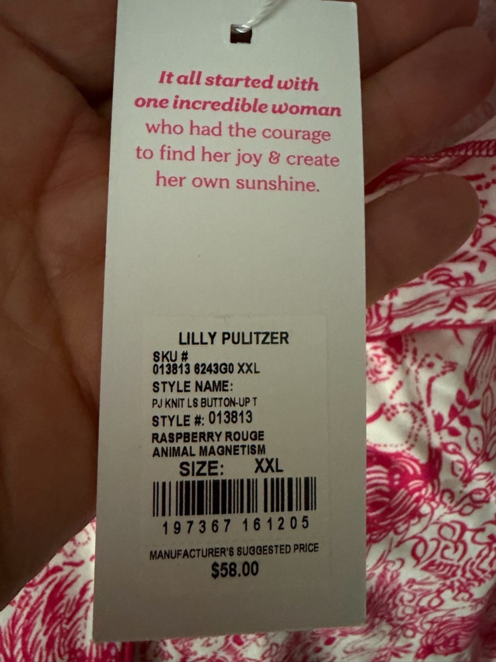 NWT Lilly Pulitzer Raspberry Rouge Animal Magnetism Pajama Top XXL - Picture 6 of 8